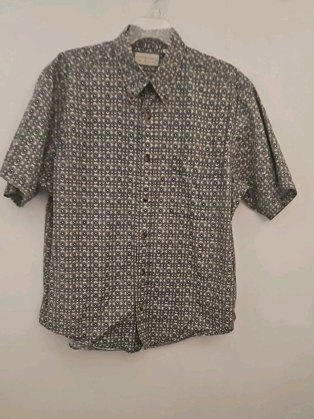 Crossings Shirt Men's Size Large Green Black Beige Abstract Color Cotton